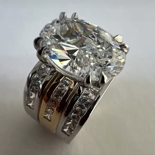 8.0ctw Oval Cut Wide Band White Sapphire Engagement Ring-JEWELBUYS