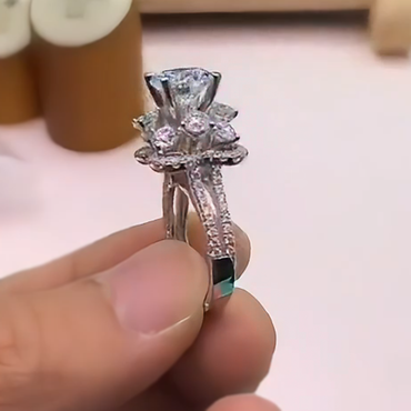 Elegant 3 ctw Round Cut White Gemstone Bouquet Engagement Ring -JEWELBUYS