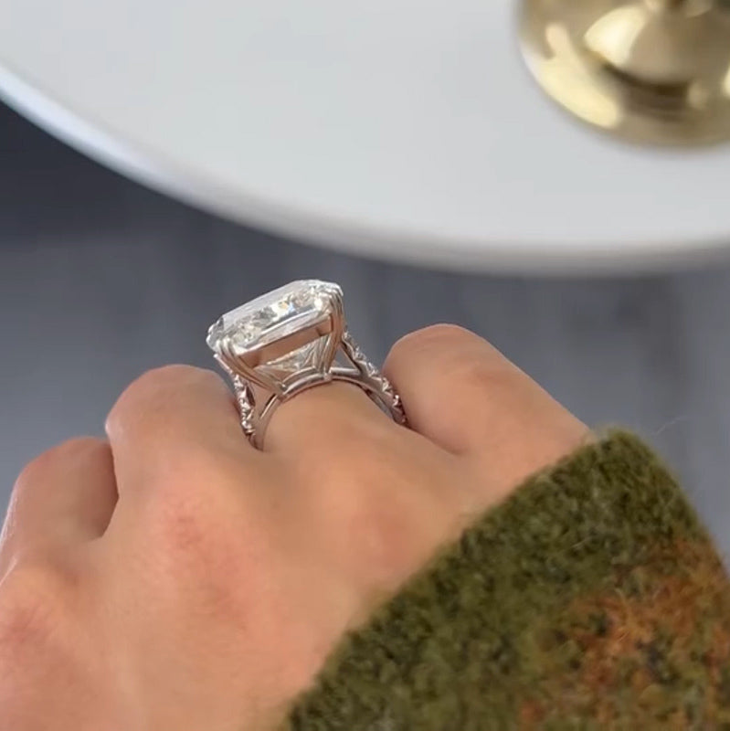13.6Ct Cushion Cut Single Stone Personalized White Sapphire Engagement Ring-JEWELBUYS