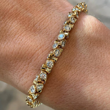 6.0ctw Round Cut Bezel Set White Sapphire 360° Tennis Bracelet - JEWELBUYS