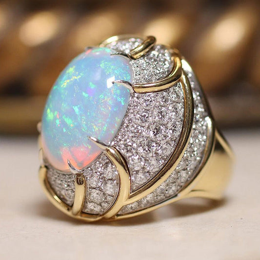 Gorgeous Opal Diamond Cabochon Ring - JEWELBUYS