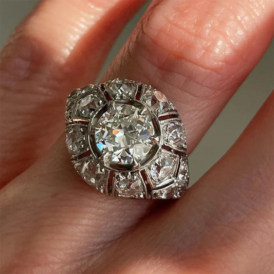 Art Deco Round Cut Diamond Openwork Engagement Ring - JEWELBUYS