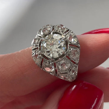 Art Deco Round Cut Diamond Openwork Engagement Ring - JEWELBUYS