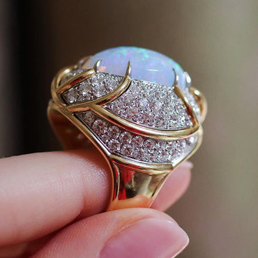 Gorgeous Opal Diamond Cabochon Ring - JEWELBUYS
