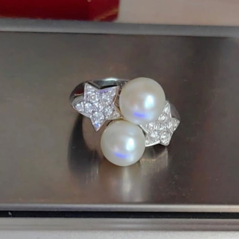 0.5ctw White Pearl and Sapphire Ring-JEWELBUYS