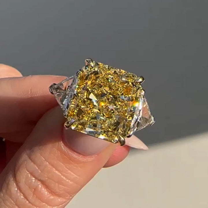12ct Radiant Cut Yellow Sapphire Three Stone Engagement Ring - JEWELBUYS