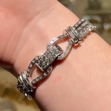 6.2Ctw Round and baguette sapphire bracelet with smooth geometric design-JEWELBUYS