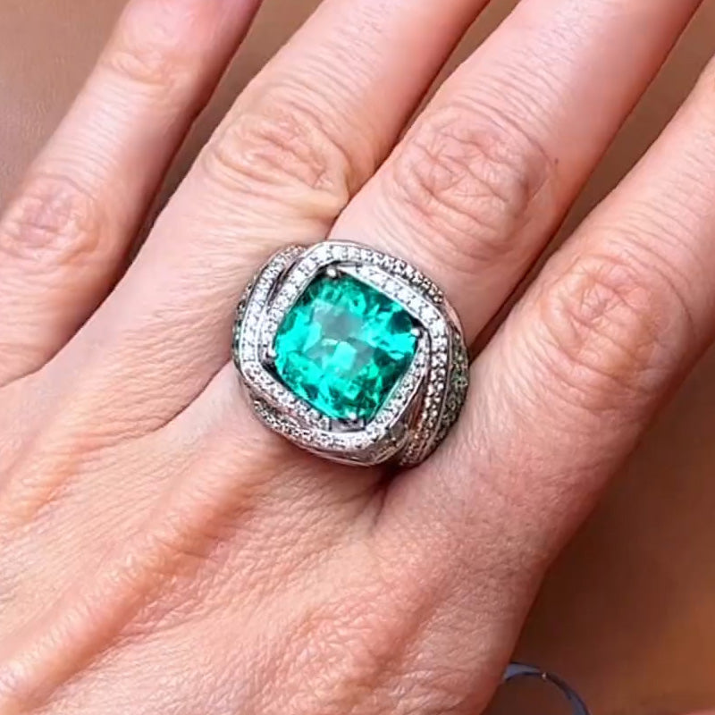 8.53ct Emerald Woven Diamond Ring - JEWELBUYS