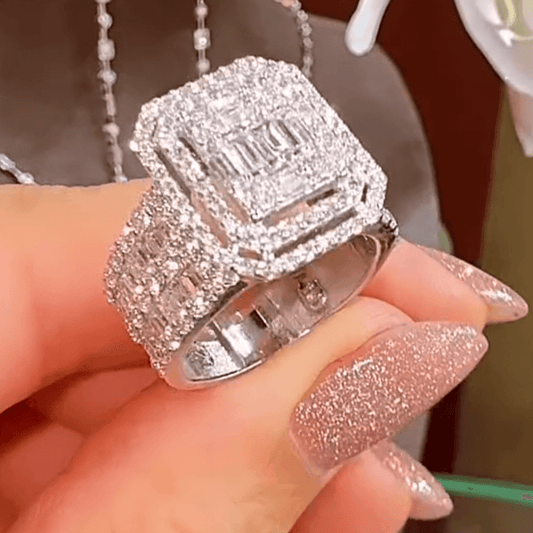 3ct Emerald & Round Cut White Sapphire Engagement Ring-JEWELBUYS