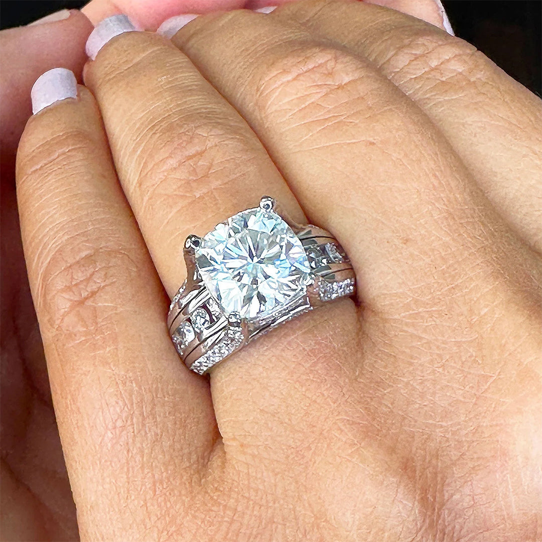 6.5ctw Cushion and Round Cut White Sapphire Engagement Ring -JEWELBUYS