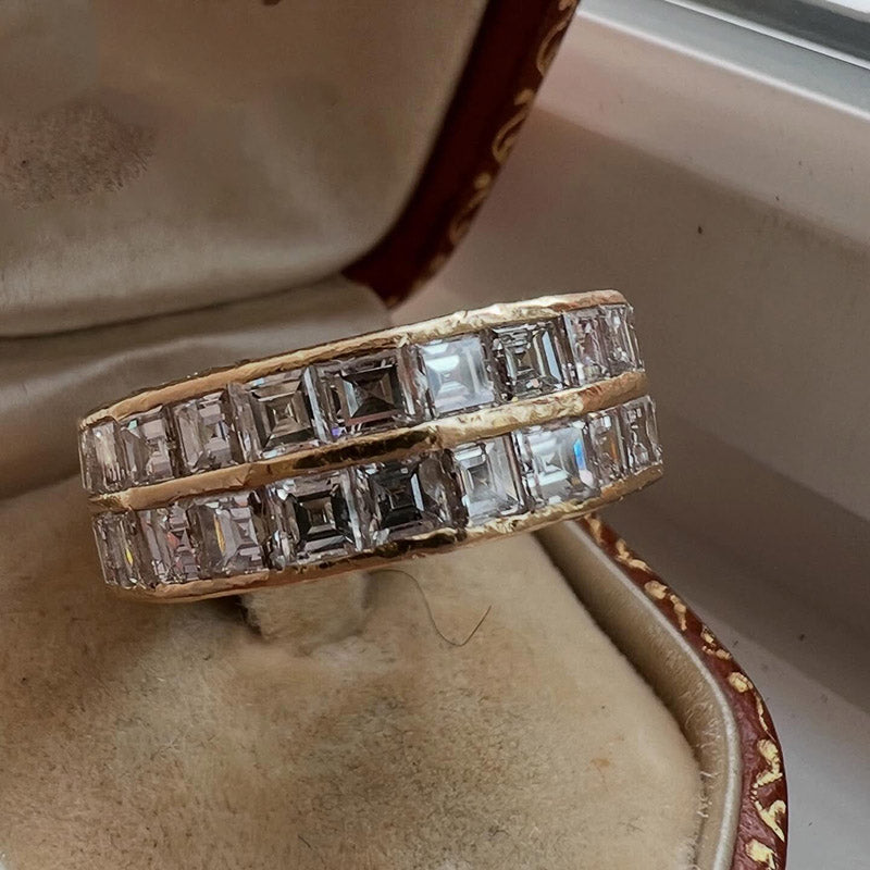 5.25Ctw Square Ascher-Cut Double Row of Sapphires - Eternity Band-JEWELBUYS