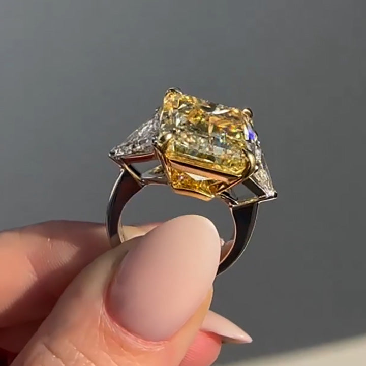 12ct Radiant Cut Yellow Sapphire Three Stone Engagement Ring - JEWELBUYS