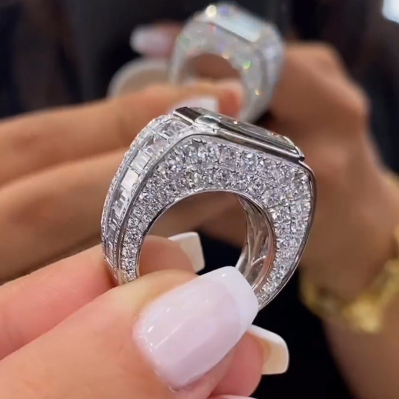 Sparkling Emerald Cut Pave Diamond Engagement Ring - JEWELBUYS