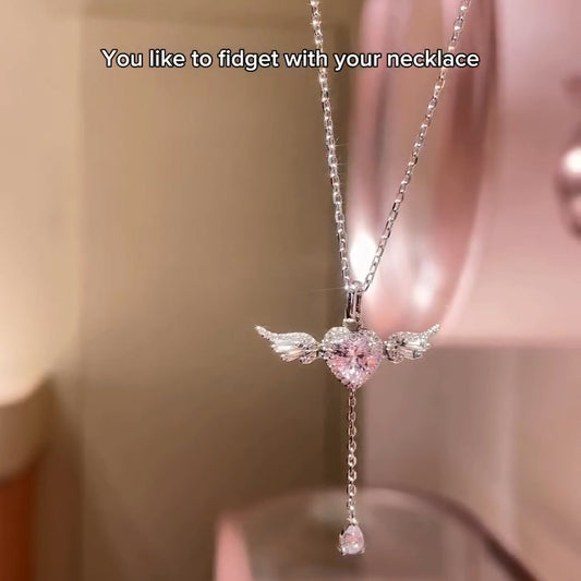 Angel Heart Pull-out Sapphire Clavicle Pendant Necklace-JEWELBUYS