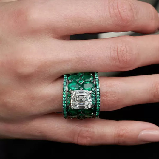 Vintage Style 3ct White Sapphire Square Cut Cocktail Ring-JEWELBUYS