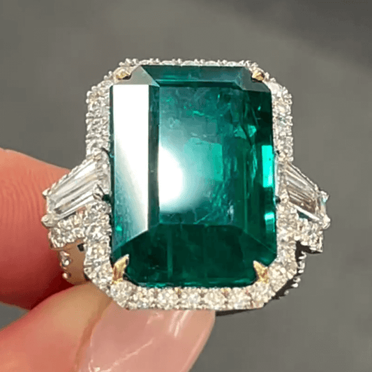 8ct Emerald Cut and Paired Baguette Cut Engagement Ring-JEWELBUYS