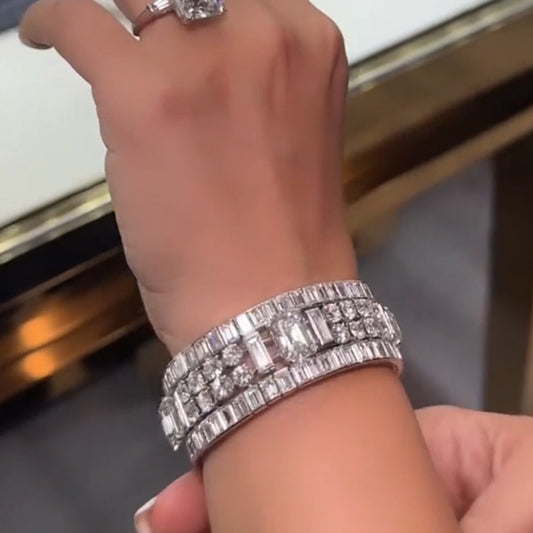 40ctw Round Baguette Cut White Sapphires Luxury Women's Bracelet-JEWELBUYS