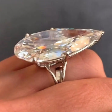 Impressive 30ct Pear Cut White Sapphire Women's Engagement Ring in Silver-JEWELBUYS