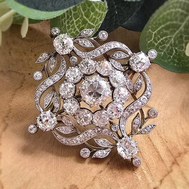 9.0Ctw White Sapphire Antique Vintage Brooch Pendant-JEWELBUYS