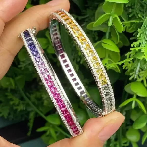 14ct Rainbow Princess & Round Cut Multi Color Sapphires Women's Bracelet-JEWELBUYS