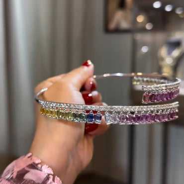 40ctw Emerald Cut Sapphire Rainbow Women's Necklace in Silver-JEWELBUYS