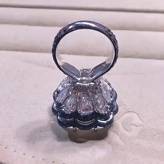 14Ctw Elongated Cushion Cut Sapphire Halo Ring-JEWELBUYS