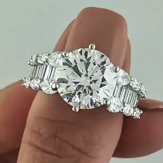 Classic 4ctw Round & Oval Cut White Sapphire Women's Engagement Ring in Silver-JEWELBUYS