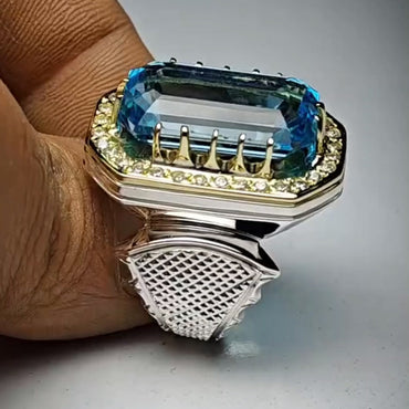 11ct Octagon Cut Aquamarine S925 Sterling Silver Ring-JEWELBUYS