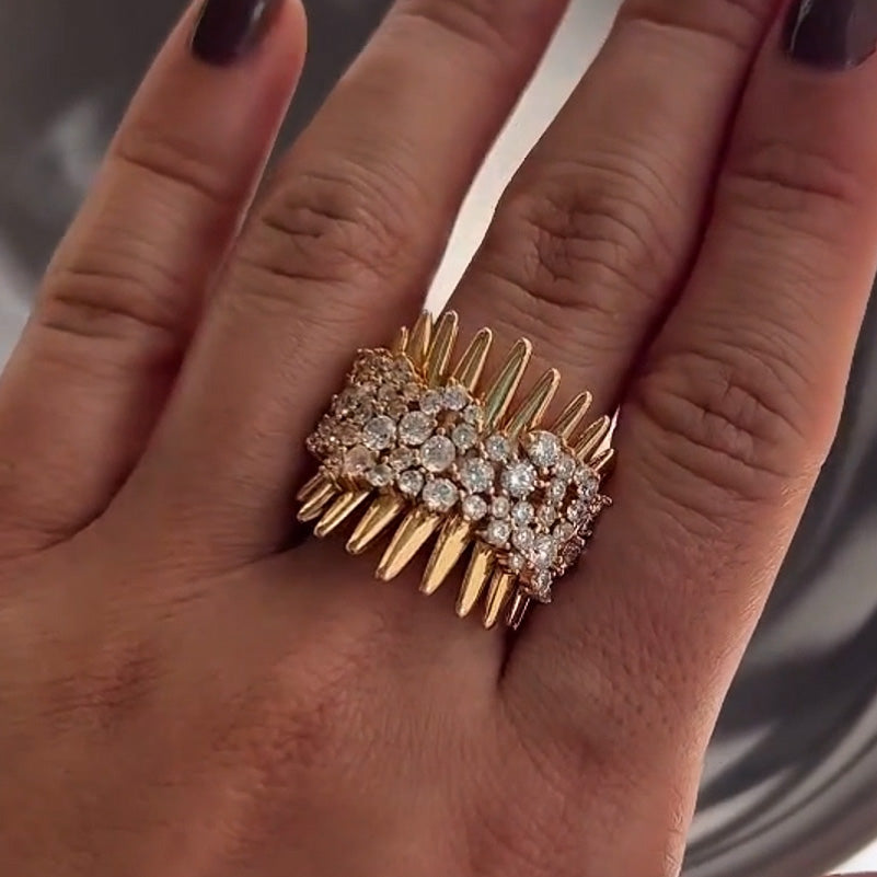 2.0Ctw Round Cut White Sapphire Spike Art Ring-JEWELBUYS