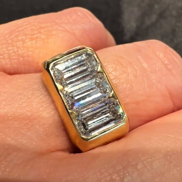 3.58ctw Vintage-Style Emerald-Cut Three-Stone Sapphire Flat-Set Ring-JEWELBUYS