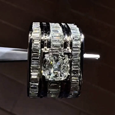 7ctw Cushion and Baguette Cut Triple Row Gemstone Engagement Ring -JEWELBUYS