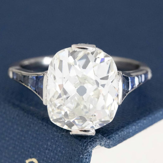4.26ct Cushion Cut Art Deco Sapphire Engagement Ring-JEWELBUYS