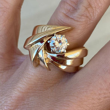 Unique 3ctw Round Cut White Diamond Solitaire Gold Swirl Engagement Ring - JEWELBUYS