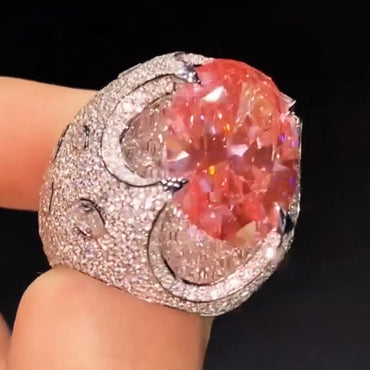 15.0ctw Oval Cut Pink Gemstone Fully Inlaid Sapphire Ring-JEWELBUYS