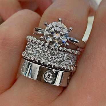 Shiny 4.02ct Round Cut White Sapphire Women's Engagement Ring Set in Rose Gold-JEWELBUYS