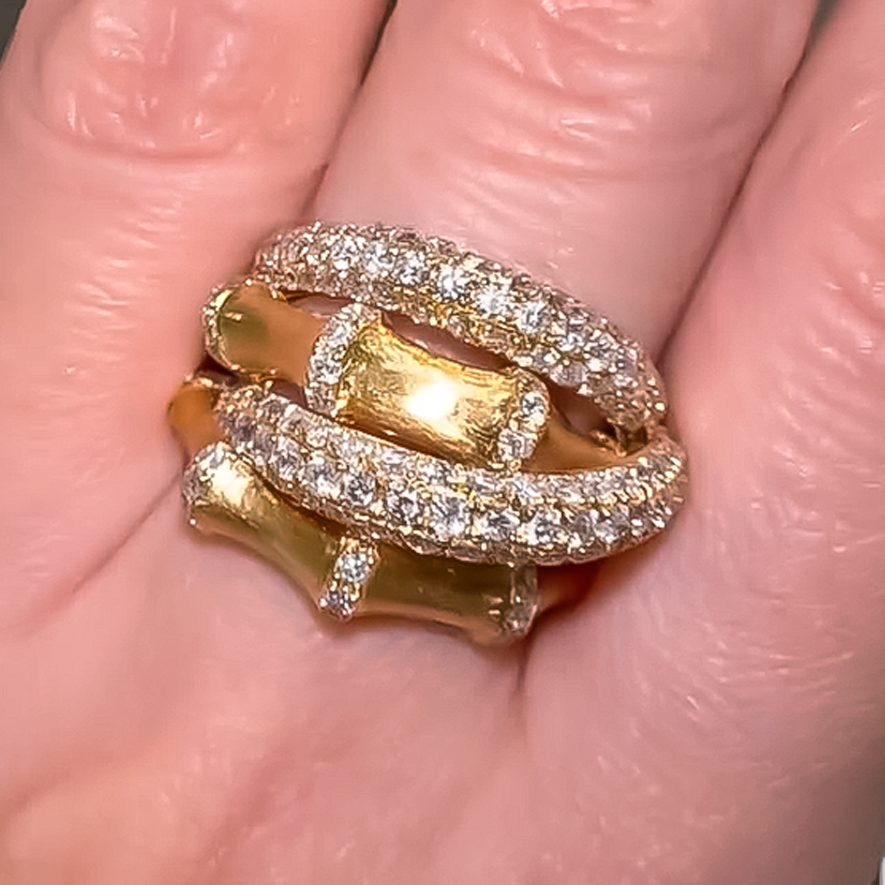 Exquisite 1 ctw Round Cut White Gemstone Bamboo Ring -JEWELBUYS