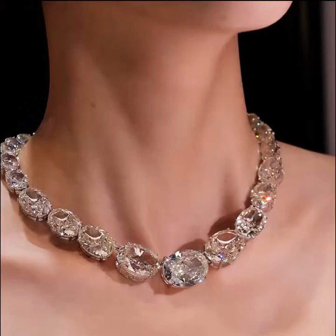 100ctw Luxury Romantic Oval Cut White Sapphire Necklace-JEWELBUYS
