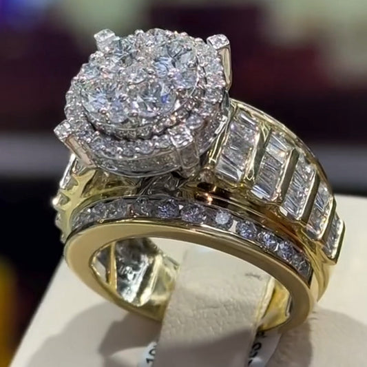 3.5Ctw Round Cut Fine White Sapphire Gold Ring-JEWELBUYS