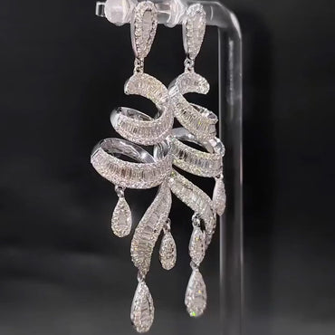 5.7ctw Baguette Cut White Sapphire Beryl Dangle Earrings-JEWELBUYS