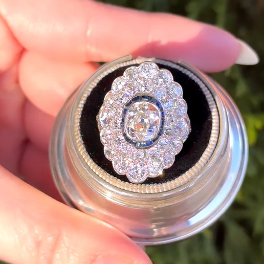 Gorgeous 6 ctw Full Set Sapphire Old Mine Cut Ring - JEWELBUYS