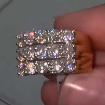 2.3ctw Round Cut White Sapphires Three Rows of Sapphire Eternity Band-JEWELBUYS