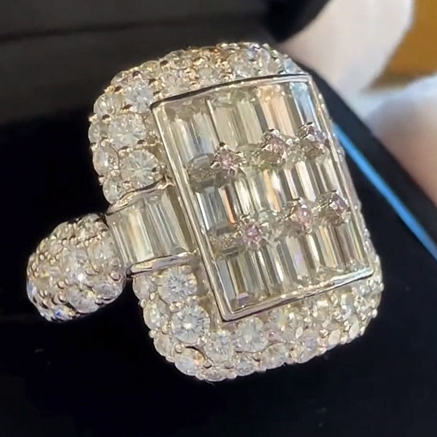 3.8ctw Emerald and Round Cut Pave Founder Halo Ring-JEWELBUYS