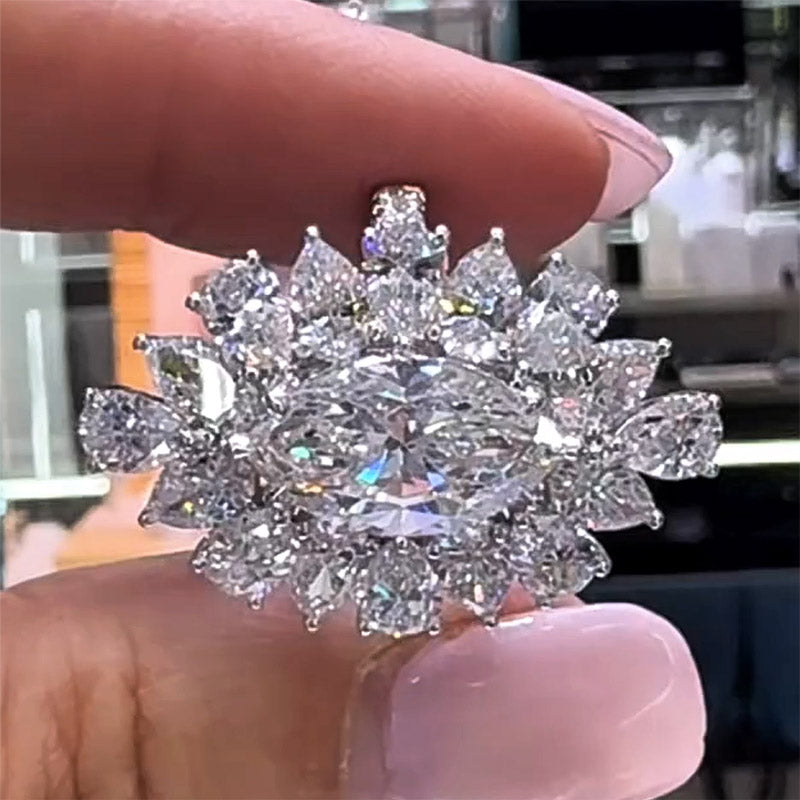 3.65ctw Gorgeous Marquise-Cut White Sapphire Cluster Ring-JEWELBUYS