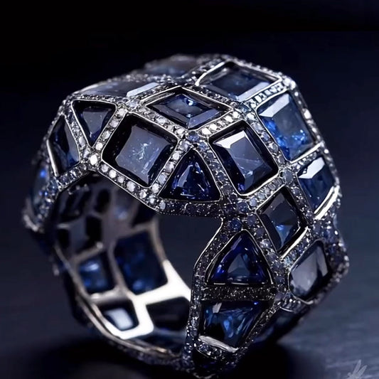9.0Ctw Cosmic Star Blue Sapphire Ring-JEWELBUYS