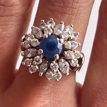 2.7ctw Vintage Style Round Cut Blue Gemstone & White Sapphire Cluster Ring-JEWELBUYS