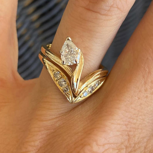 1.5ctw Pear Cut White Sapphire Tulip Wedding Stacking Ring-JEWELBUYS