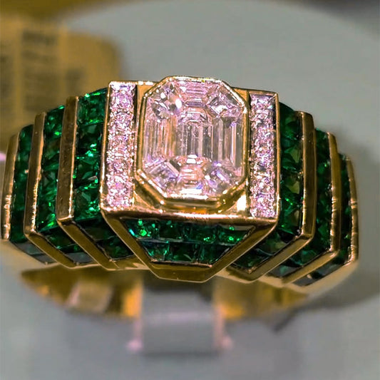 4.52ctw Emerald Sapphire Channel Ring-JEWELBUYS