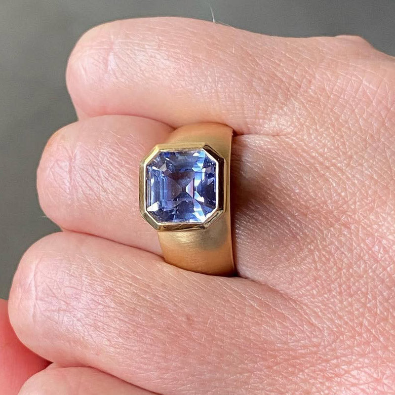 3.78ct Asscher Cut Sky Blue Sapphire Gold Ring-JEWELBUYS