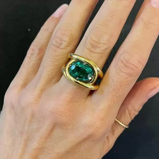 Stylish 5.8ct Oval Cut Emerald Split Shank Engagement Ring-JEWELBUYS