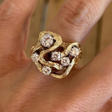 3.5ctw Round Brilliant Cut Old Art Gemstone Ring -JEWELBUYS